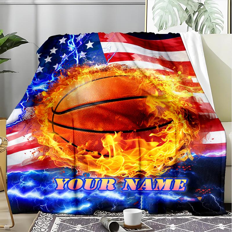 1PC Custom Name Basketball USA" outdooor Flannel blankets Patterns Throw Blanket All-Season Soft Gift for Couch, Bed, Camping gifts