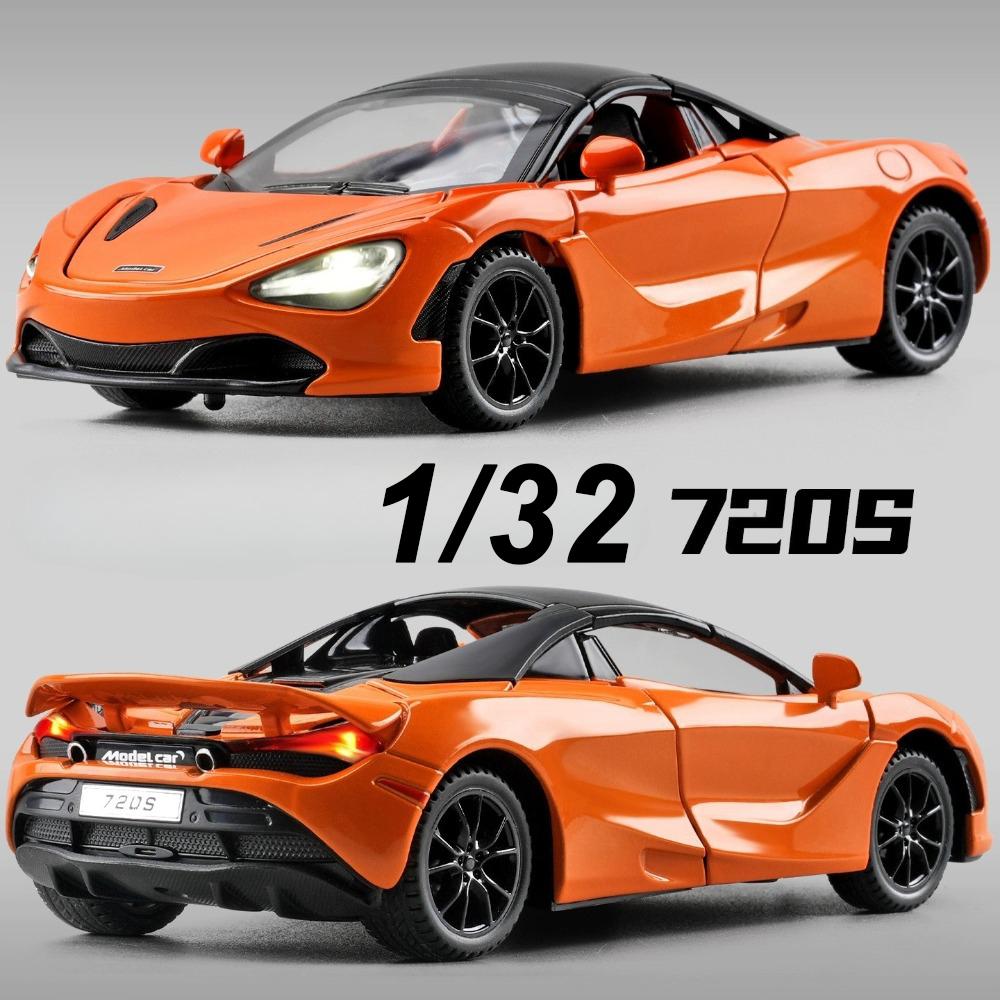 1: 32 Scale 720S Alloy Model Toys Diecast Car Doors Opened Sound Light Pull Back Miniature Vehices Desktop Collection Ornaments