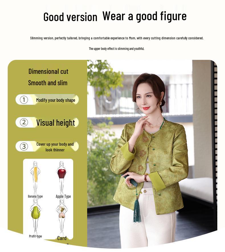 Elegant Spring Tang Jacket for Middle-Aged Women - 2026 Fashion: Stylish Cardigan for Moms, Perfect for Spring and Autumn