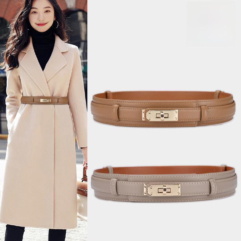 "Women's Decorative Wide Genuine Leather Belt – Lock Style"