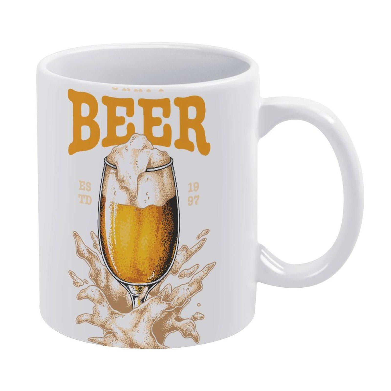 

1pc 11oz Double-Sided Printed Mug for Beer Lovers, Smooth Ceramic Cup, Fun Daily Use Drinkware and Gift for Friends белый