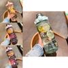 Large Capacity 2l Sports Straw Water Bottle With Time Marker And Fun Stickers