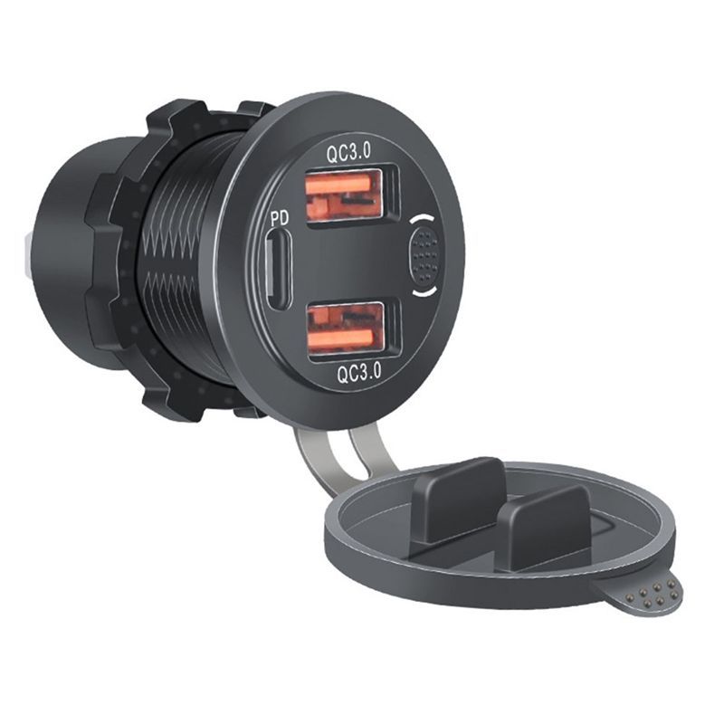 Durable-USB Outlet For Car With Voltmeter Touch Switch Dual QC3.0& PD 3 Ports USB C Socket For Car Boat Marine Truck RV