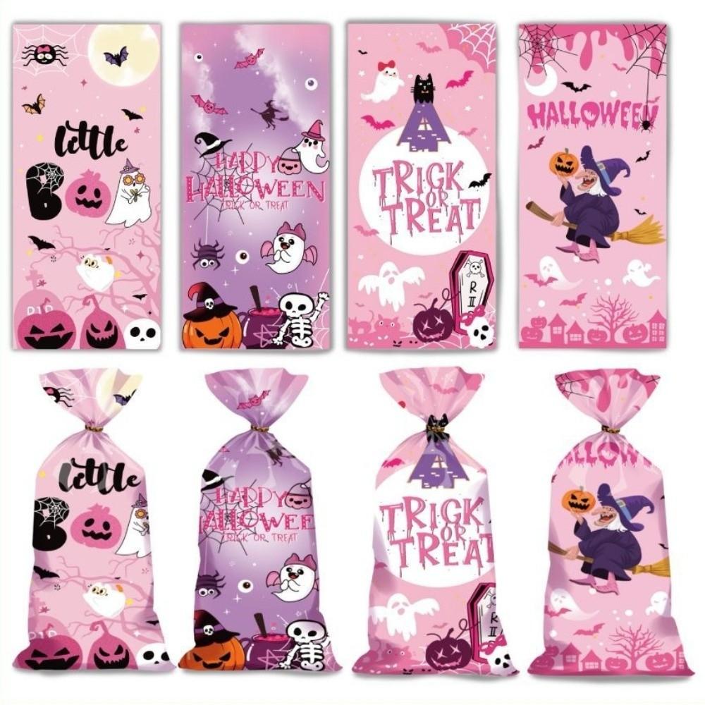 50pcs Cute Snacks Candy Biscuit Bag Reusable Drawstring Bag Ghost Halloween Candy Bag  Holiday Party