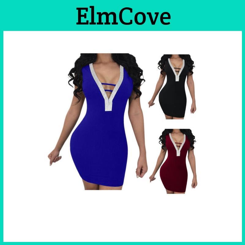 Stunning Women Sexy Deep V Rhinestone Backless Mini Dress For Special Events