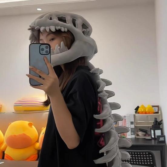 Realistic Dinosaur Skeleton Costume Set Adult Dinosaur Skull Headpiece And Spine Attachment 3D Halloween Cosplay Outfit
