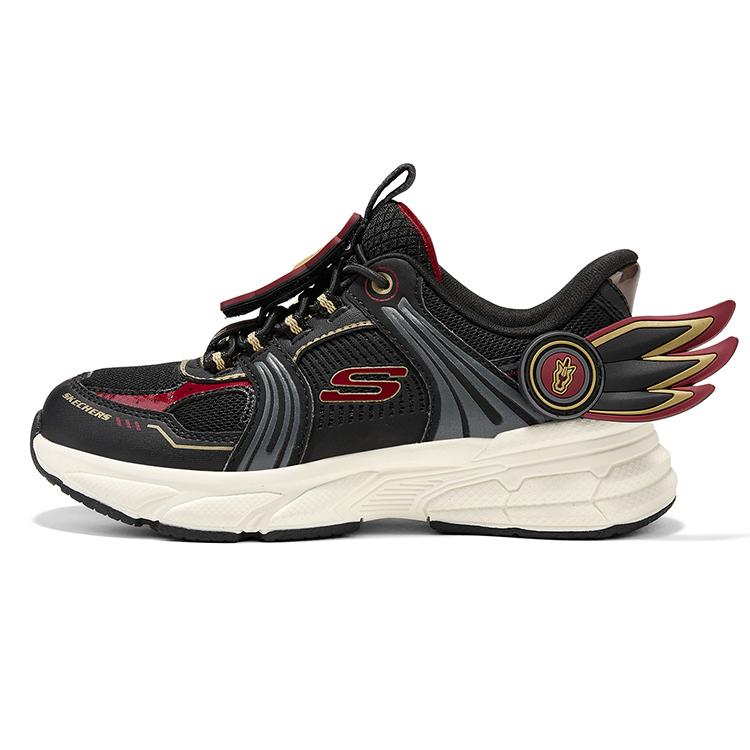Skechers Cny Series New Year Slip-Ins Comfortable Versatile Trendy Color Block Lightweight Shock Absorbing Low Top Kids Running Shoes 407120L-BKRD 30