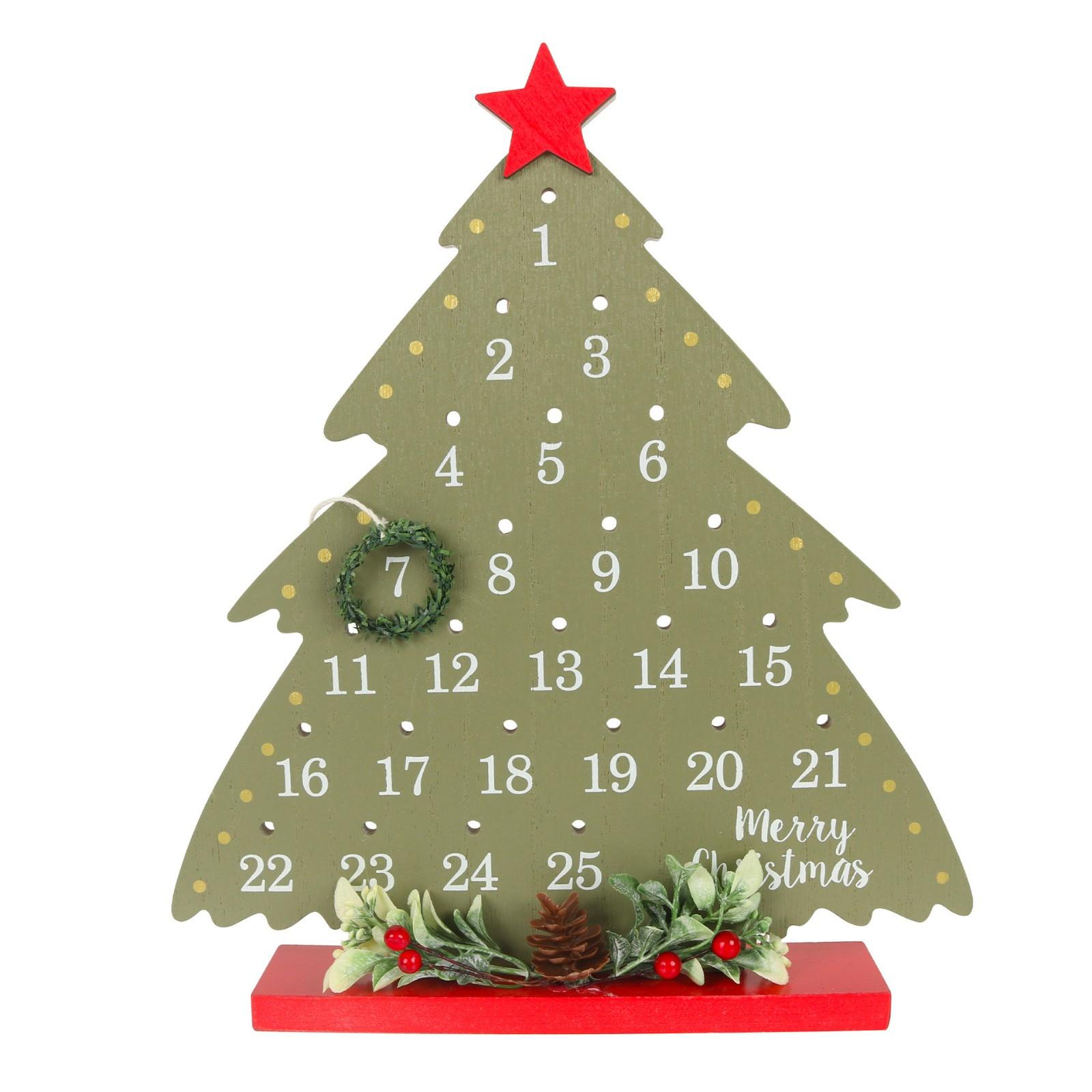 

Рождественский отсчет времени Украшение рабочего стола Маленькая елка Виноградная лоза Круг Календарь Деревянные украшения Рождественская елка One Size