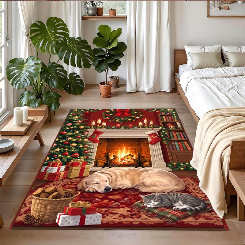 Christmas Printed Square Area Rug Soft Non Slip Floor Carpet For Bedroom Holiday Gift