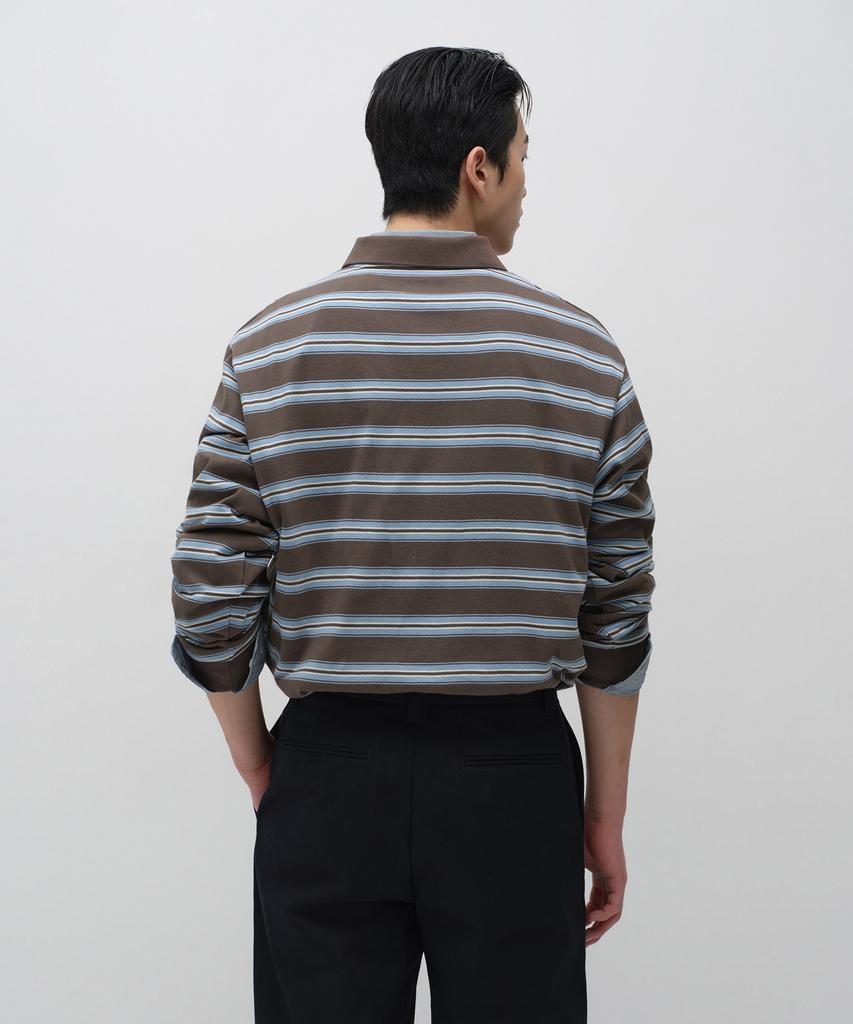 MUSINSA STANDARD Multi-Stripe Long Sleeve Polo Shirt [Brown]