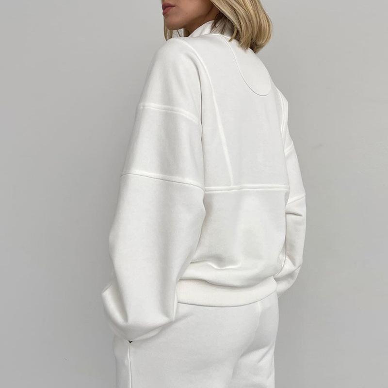 Women Casual Sport Suit New Sweatshirt Half Zip Stand Collar Long Sleeve Tops and Loose Pants Stylish Two Piece Set