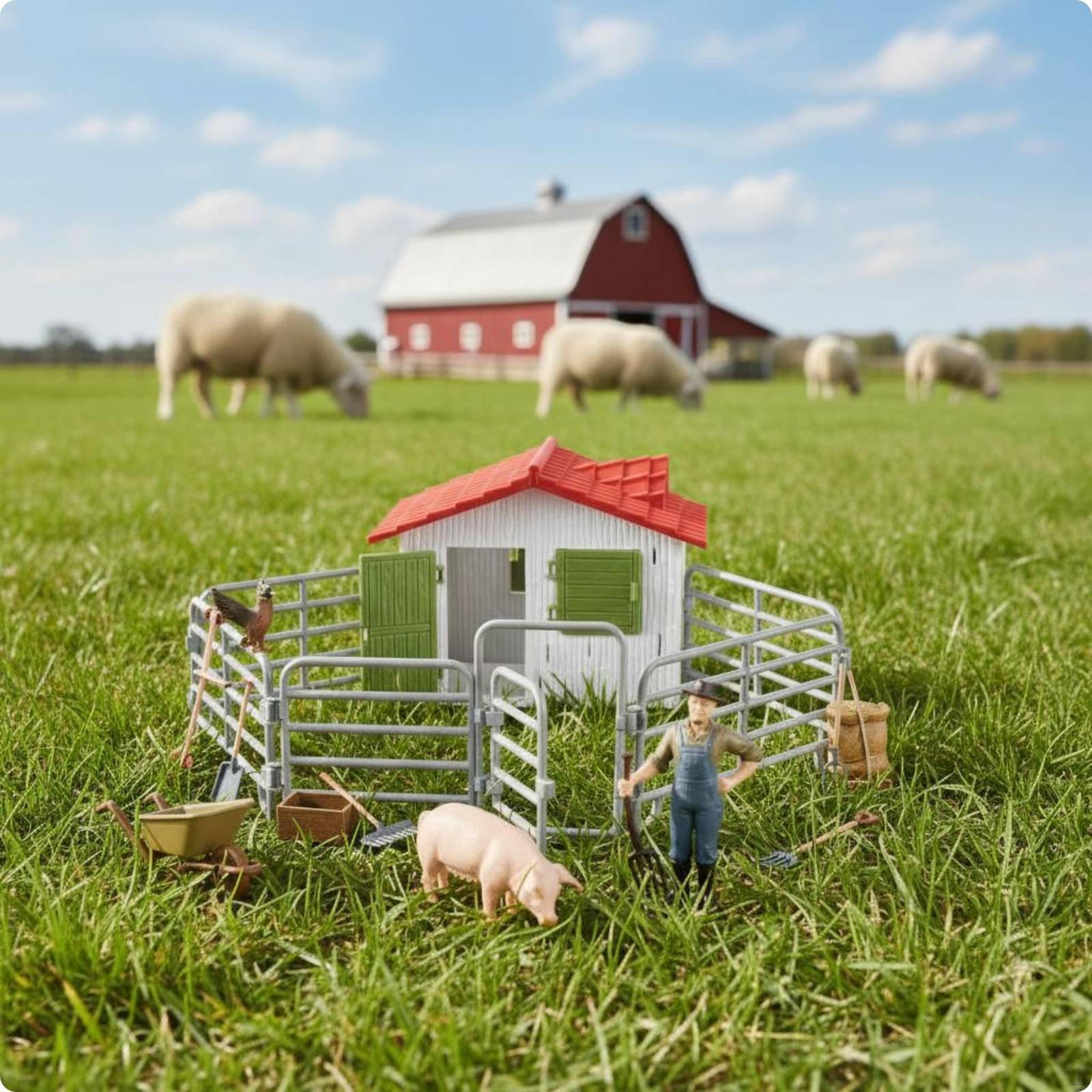 Farm Animal Playset Creative Miniature Scene Realistic Details Barnyard Figure Set for Kids, Farm SET a