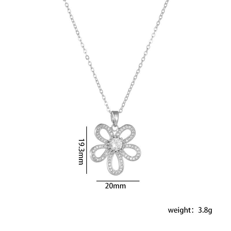 Elegant Hollow Flower with Zircon Pendant Necklace Stainless Steel Chain Jewelry Gifts for Women Teen Girls