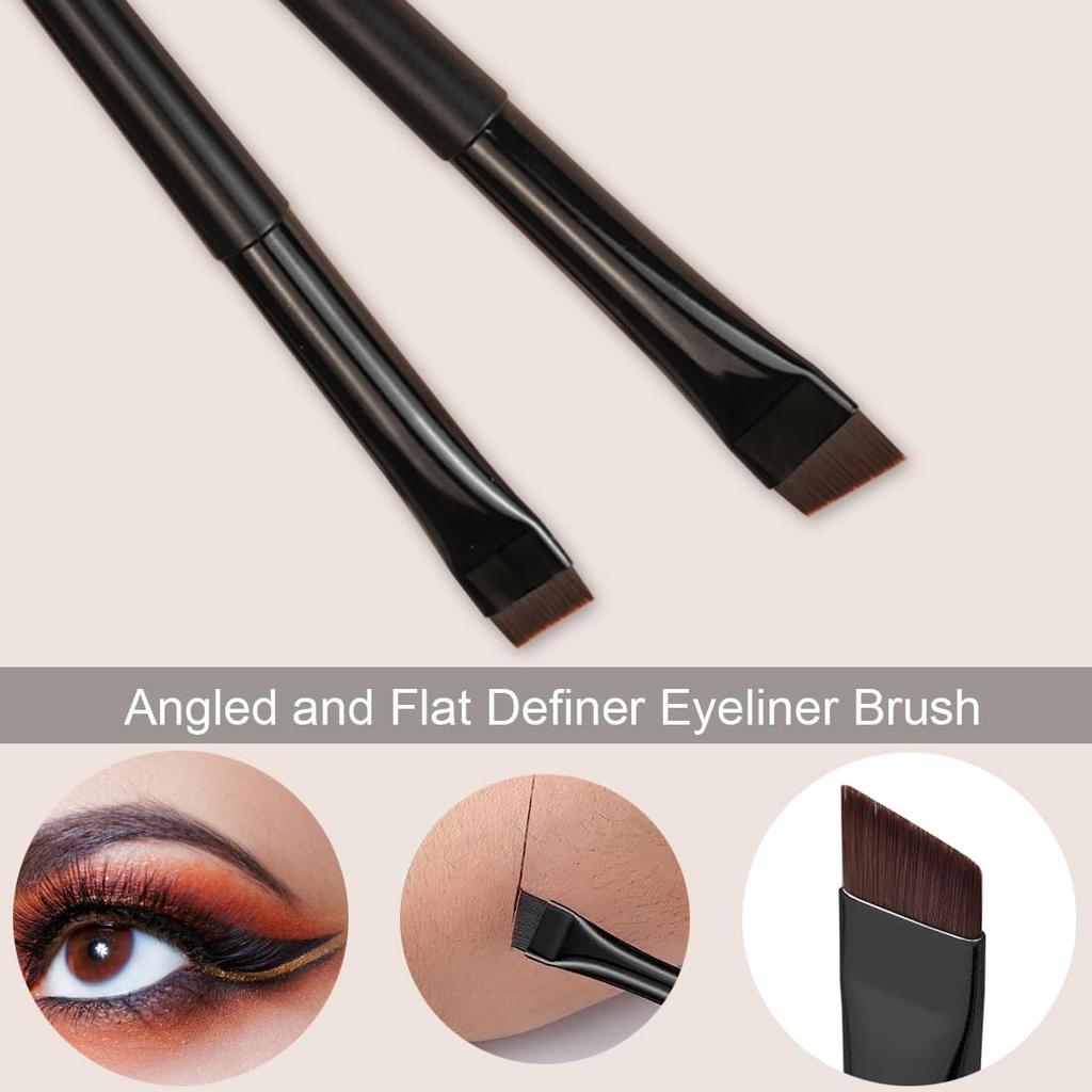 Rytrre Eyeliner Brush Angled Flat Definer Eyeliner Makeup Brushes Extra Fine Curved Pencil Point Eyeliner Brush for Precision Liner 7pcs Black
