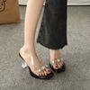 High-heeled sandals rhinestone waterproof table female thick heel transparent summer 2025 explosion fairy wind crystal cool slippers outer wear