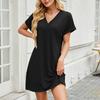 Women V-neck Loose Short Sleeve Dress