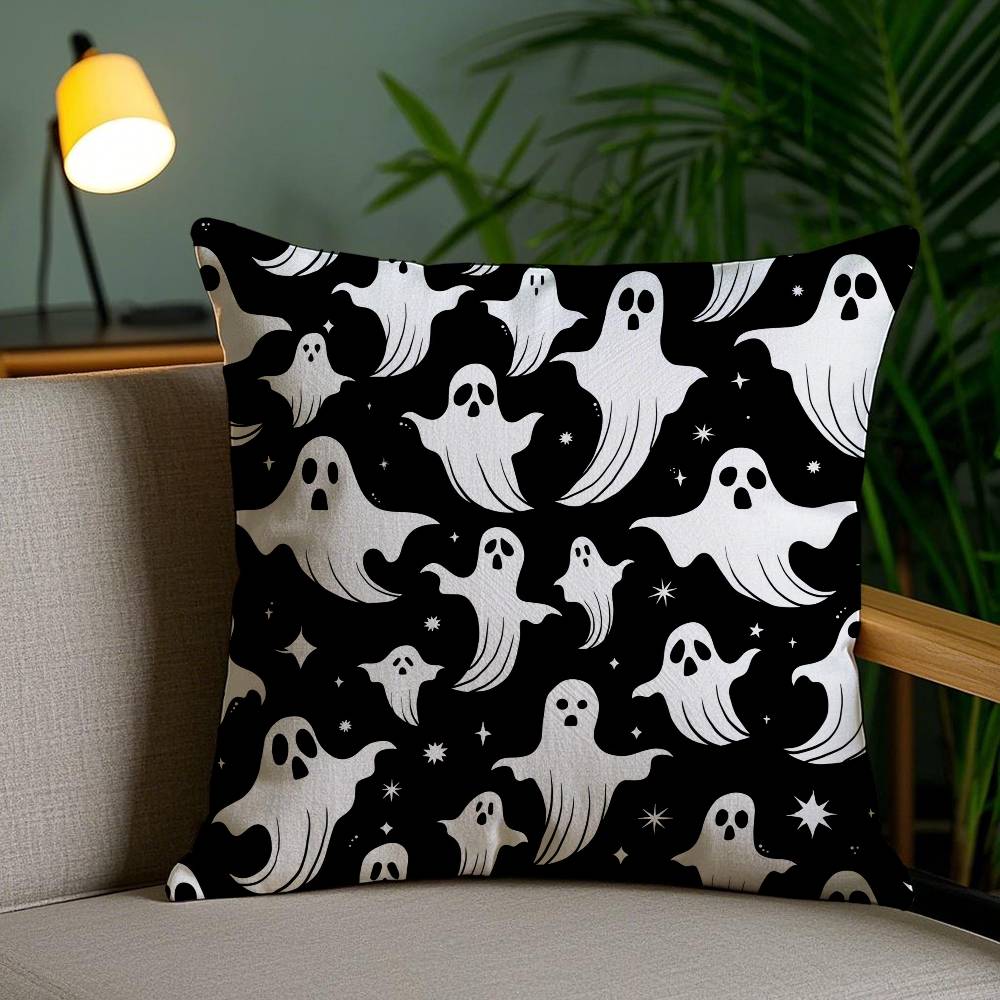 Pillow Case Cute Spooky Halloween Pumpkin Holiday Horror Atmosphere Short Plush Double-sided Printing Home Cushion Cover
