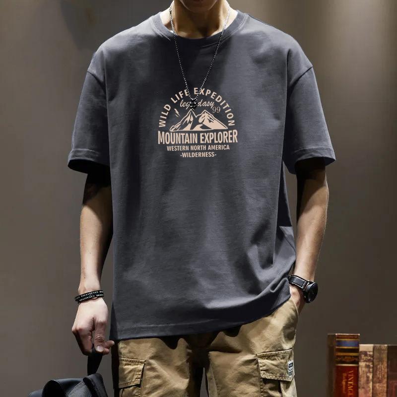 

Мужская хлопковая футболка с коротким рукавом Весенне-летняя спортивная модель Американский ретро стиль Гонконгский стиль Ins Модная брендовая футболка Высококачественная базовая футболка 3XL