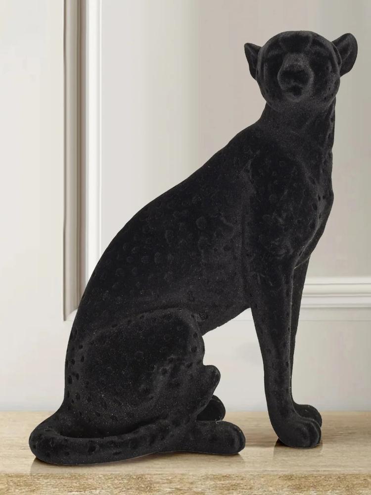 Flocking Leopard Resin Crafts Simulation Leopard Animal Sculpture Resin Desktop Decorative Ornaments Home Decoration Figurine