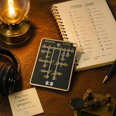 Morse Code Trainer Card, Professional PCB Style Electronic Learning Tool with Interactive LEDs & Signal Buttons, Pocket-Size Portable Telegraph