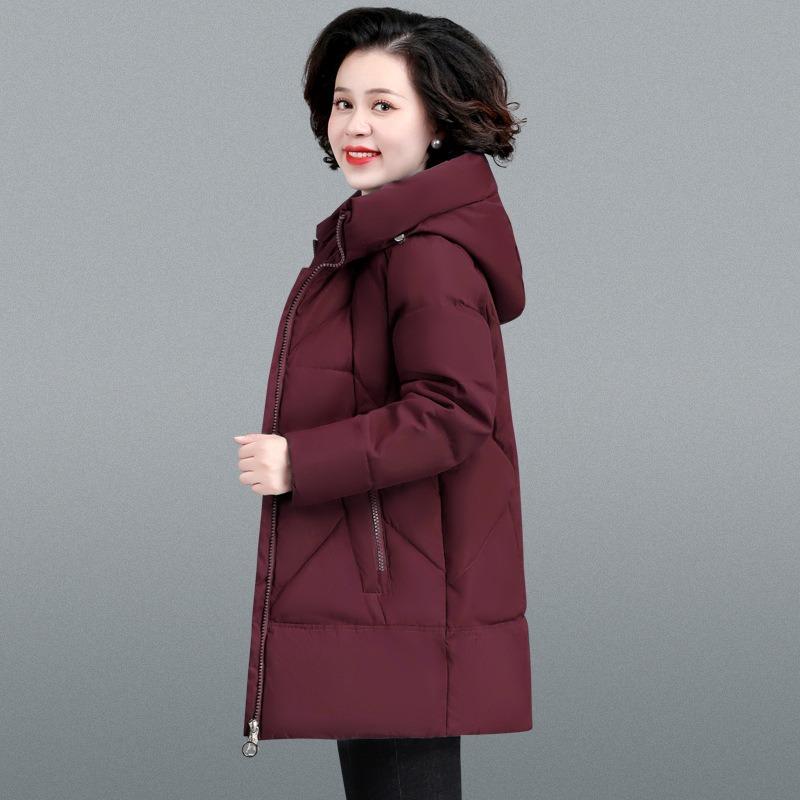 Mother's Down Padded Jacket Women's Winter Clothes Large Size Mid-length Hooded Collar Padded Jacket Jacket Women's Padded Jacket