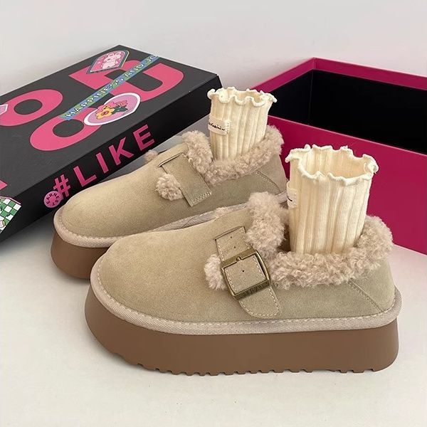 Crab Boss Pedals Cold-resistant Snow Boots for Women's Winter Platform Fashion Versatile Velvet Thickened Warm Boken Cotton Shoes