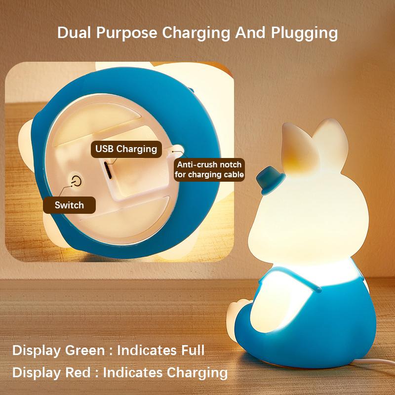 Cute Kids Night Lights 5 Colour Changing LED Silicone Rabbit Lamp with Battery, for Nursery Children Baby Camping Home Decor