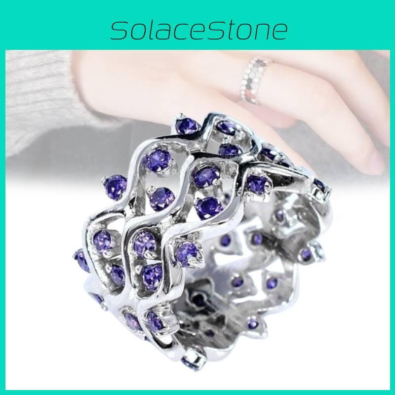 Moderner Geometrischer Lila Amethyst Zirkonia Ring Damen Vollstreifung