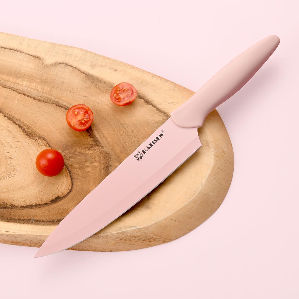 7 Pieces Pink Coding Carbon Steel Kitchen Knife Set with with Scissors and Sheaths