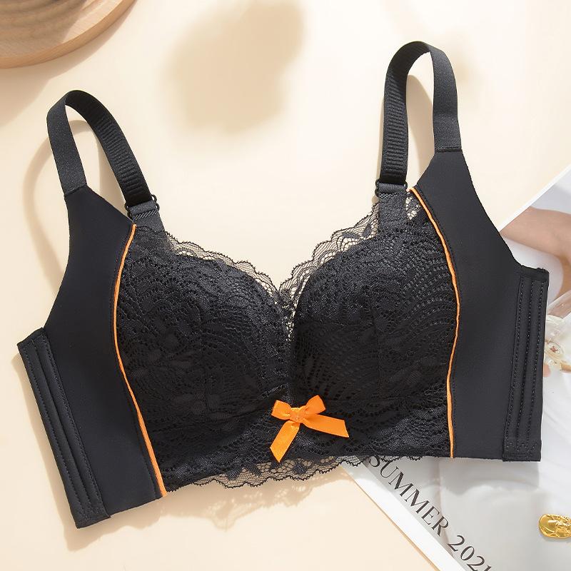 

Smart warm underwear women s steel-free ring, small breasts gather and show large and seamless upper support, secondary breasts, anti-sagging lace bra 90B чорний