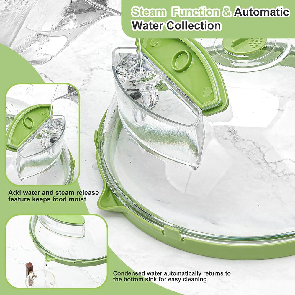 New Microwave Cover for Food Clear Microwave Splatter Cover with Water Steamer and Handle 10 Inch Plate Covers Kitchen Gadgets
