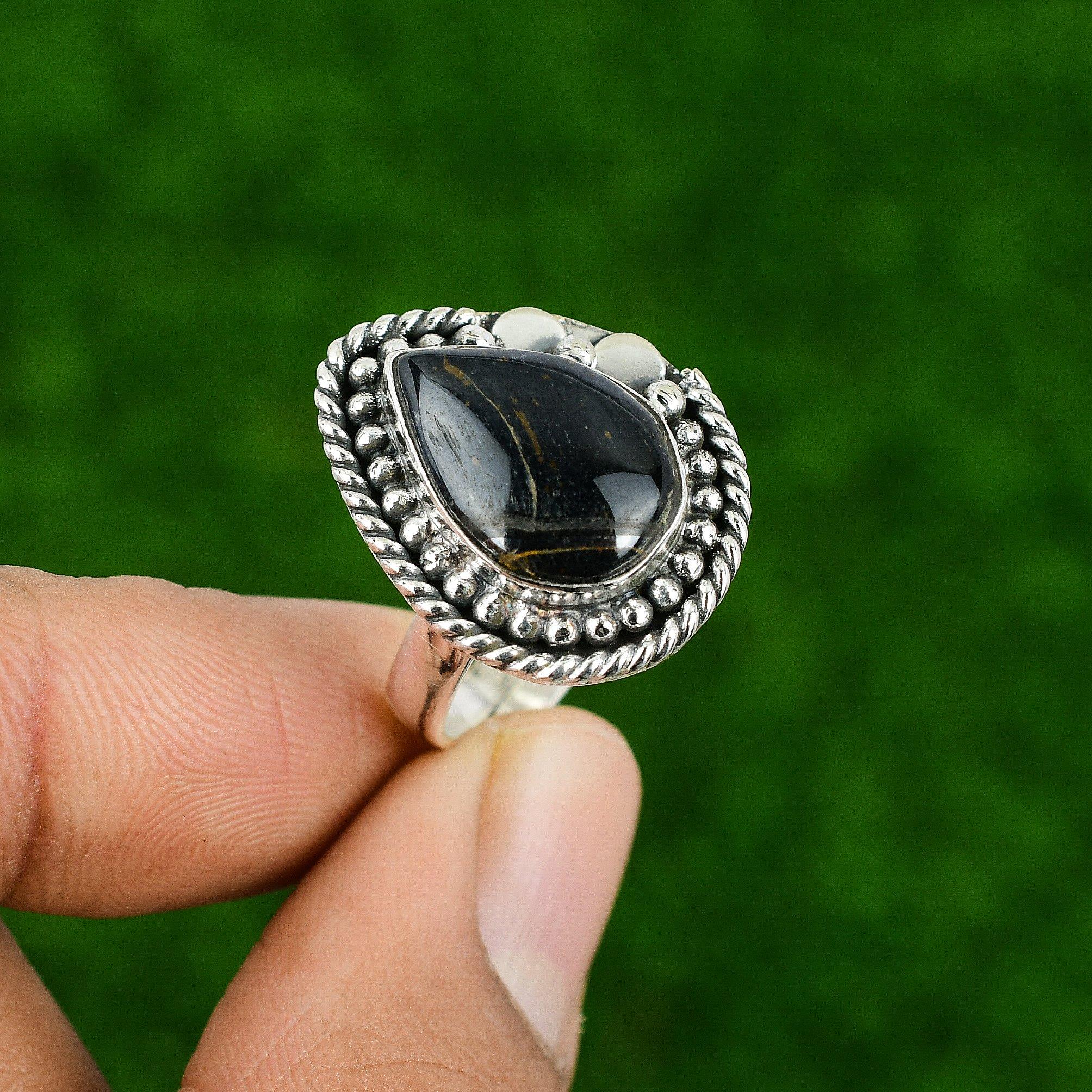 

Sterling Silver Pear Sacral Chakra Black Tiger s Eye Stone Statement Mother Ring Adjustable