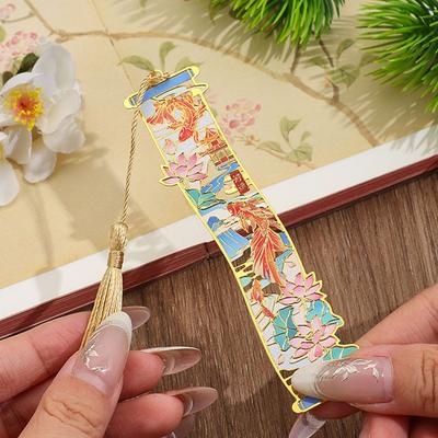 Chinese Style Metal Bookmarks Portable Students Reading Tool Hollow Hot Stamping Bookmark Long Tassel Bookmarks