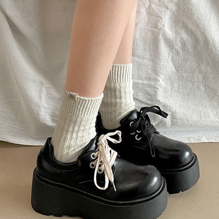 British style college with skirt small leather shoes women's 2025 autumn new popular lace-up muffin platform loafers single shoes