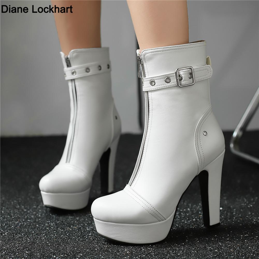 Fashion Fashion Ankle Boots For Women 2025 Autumn Winter High Heels Short Boots Female Platform Red Yellow White Zip Party Shoes 34-46