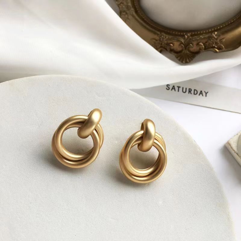 Summer Minimalist Round Metal Geometric Design Stud Earrings for Women, Simple Casual Vintage Dainty Jewelry for Women