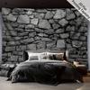 Rustic Stone Tapestry, Weathered Brick Pattern with Natural Gray Tones, Wall Art for Living Room, Minimalist Farmhouse Decor
