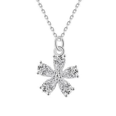 Rockyu Brand Jewelry - Popular Necklace for Women, Sterling Silver (925), Pendant, Flower Design, Crystal, Asian Ethnic Style.