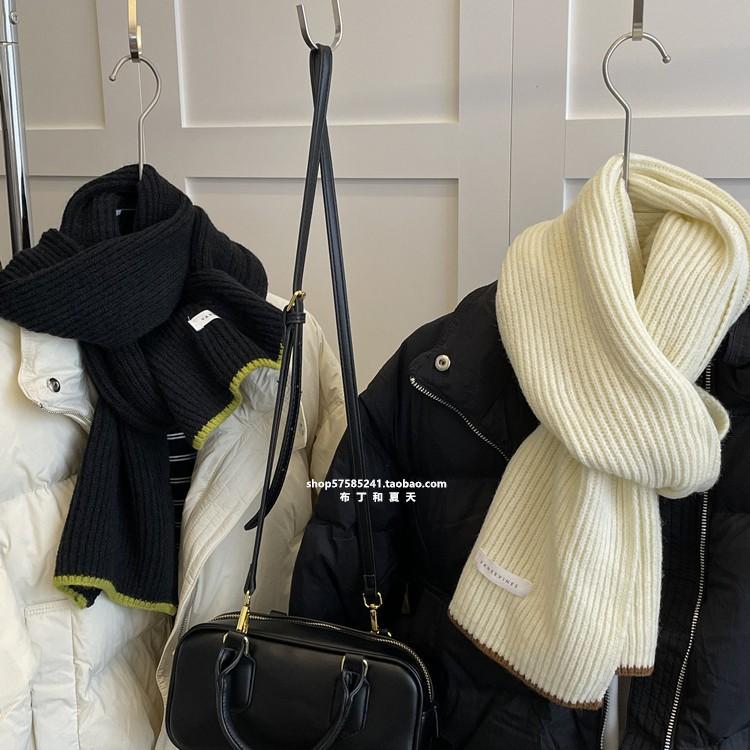 New Scarf Solid Color White Knitted Scarf Autumn and Winter Women's Korean Version Versatile Warm Simple Versatile Scarf
