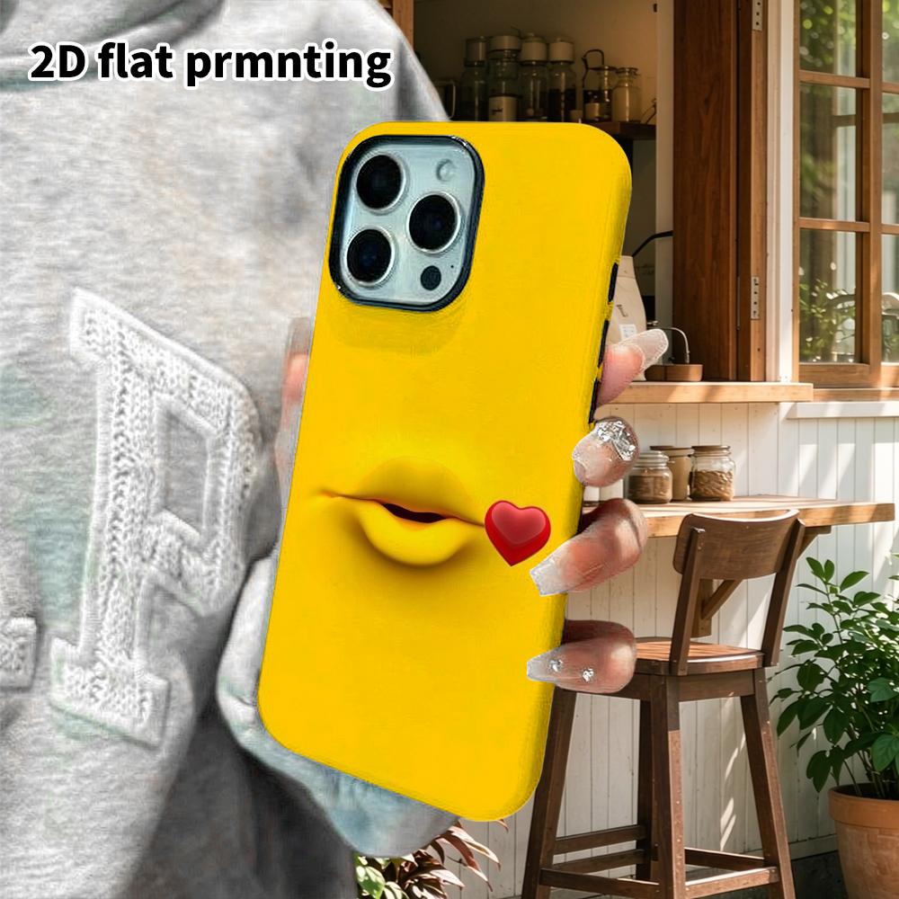 Phone Case: 2D Flat Design Suitable for iPhone 18 17 16 15 14 13 Pro Film Protective Case, Couple Style, Flying Kiss Lips, Christmas and Halloween Gif