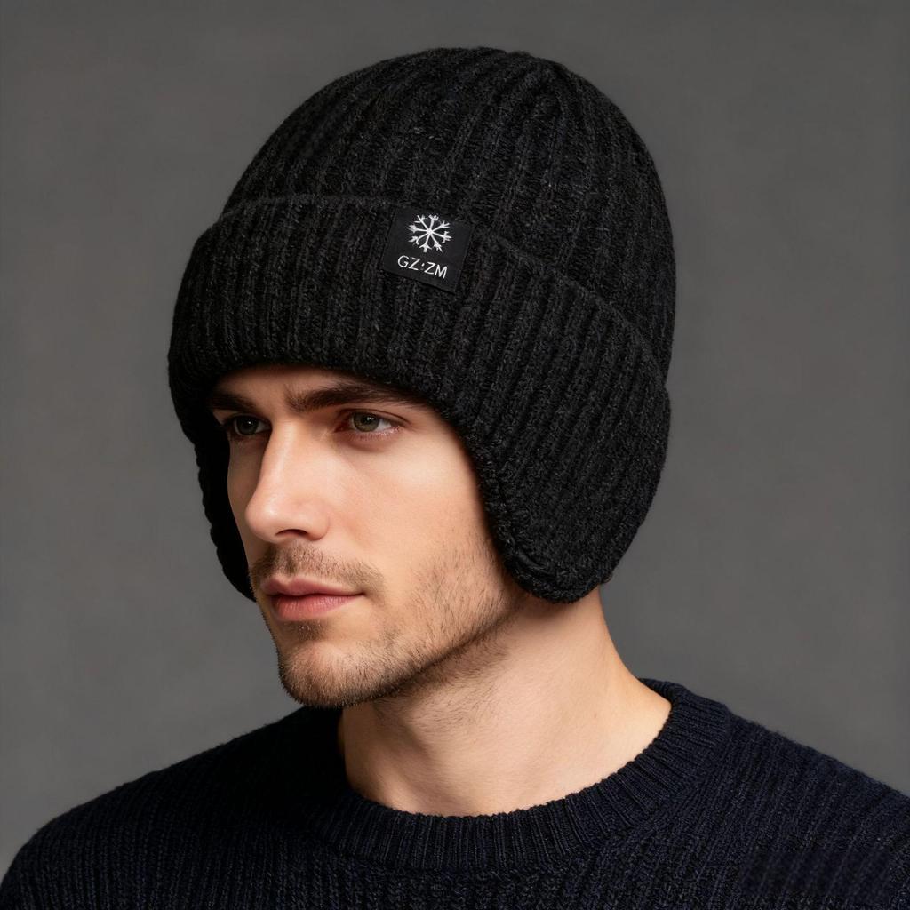 Plush Winter Ear Protection Knit Hat for Seniors - Warm, Windproof, and Thickened Wool Hat for Cold Weather.