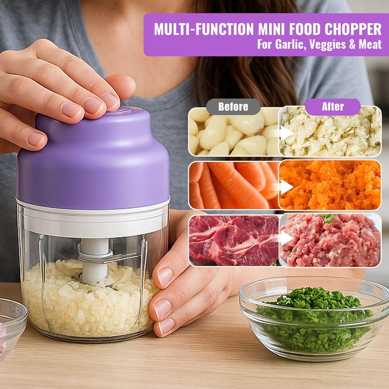 Portable Veggie Chopper, Rechargeable Vegetable Chopper,Garlic Grinder Masher Onion Chopper United States