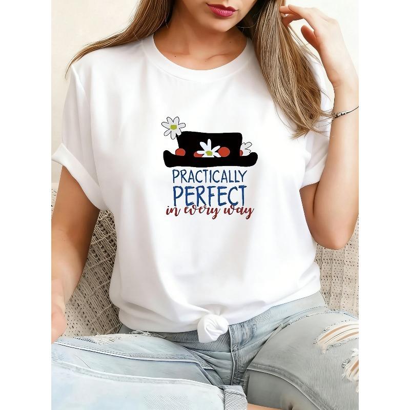 Plus Size Women Practically Perfect Print Vintage Style Casual Everyday Tee S белый