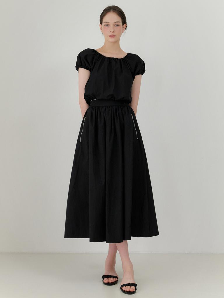 Liel Roof Shirring Skirt (Black)