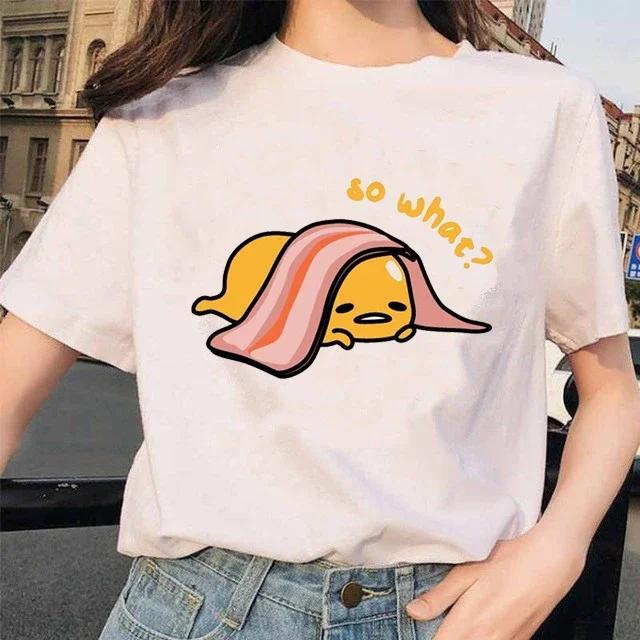 Harajuku Faules Ei Gudetama Aufdruck Damen Kinder T-Shirt Kurzarm Kawaii Gothic Weibliches Ästhetisches Oberteil Harajuku Stil Kleidung