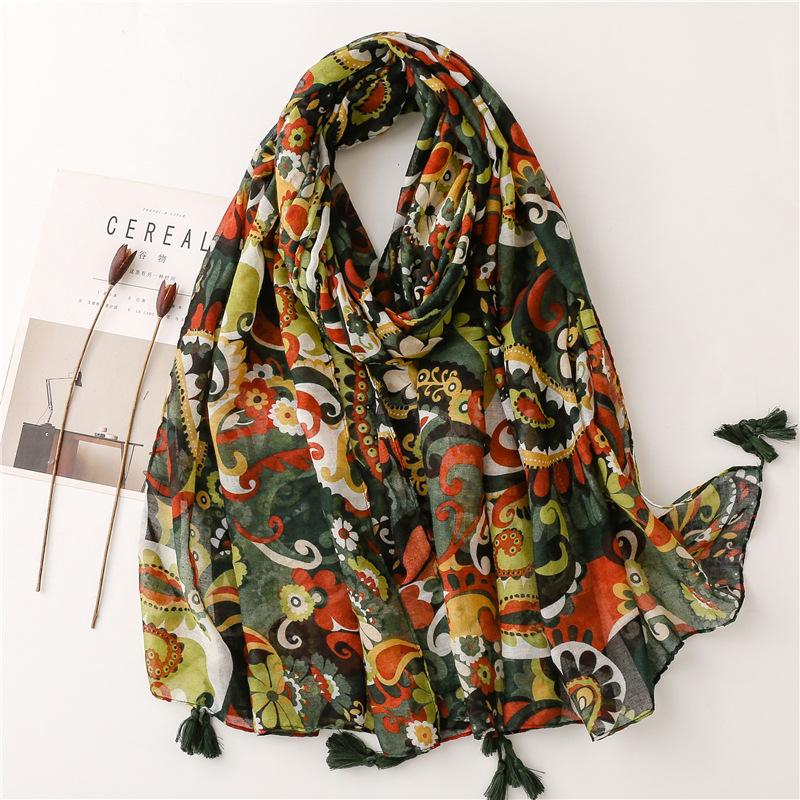 Spain Fashion Daisy Floral Tassel Viscose Shawl Scarf Lady Print Soft Pashmina Stole Wrap Snood Bufandas Muslim Hijab Sjaal