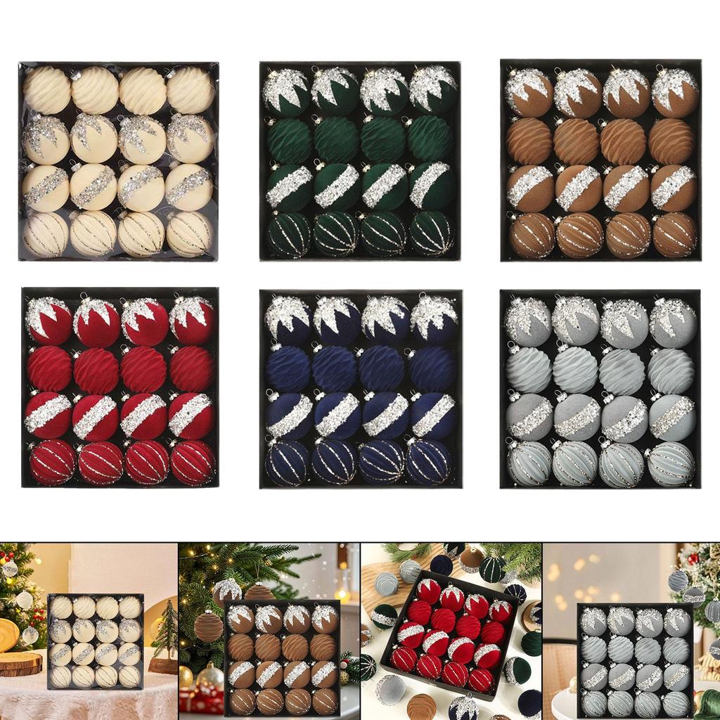 Christmas Flocked Ball Ornaments 6cm Shatterproof Hanging Baubles for Xmas Tree Decoration Home Holiday Festival Use