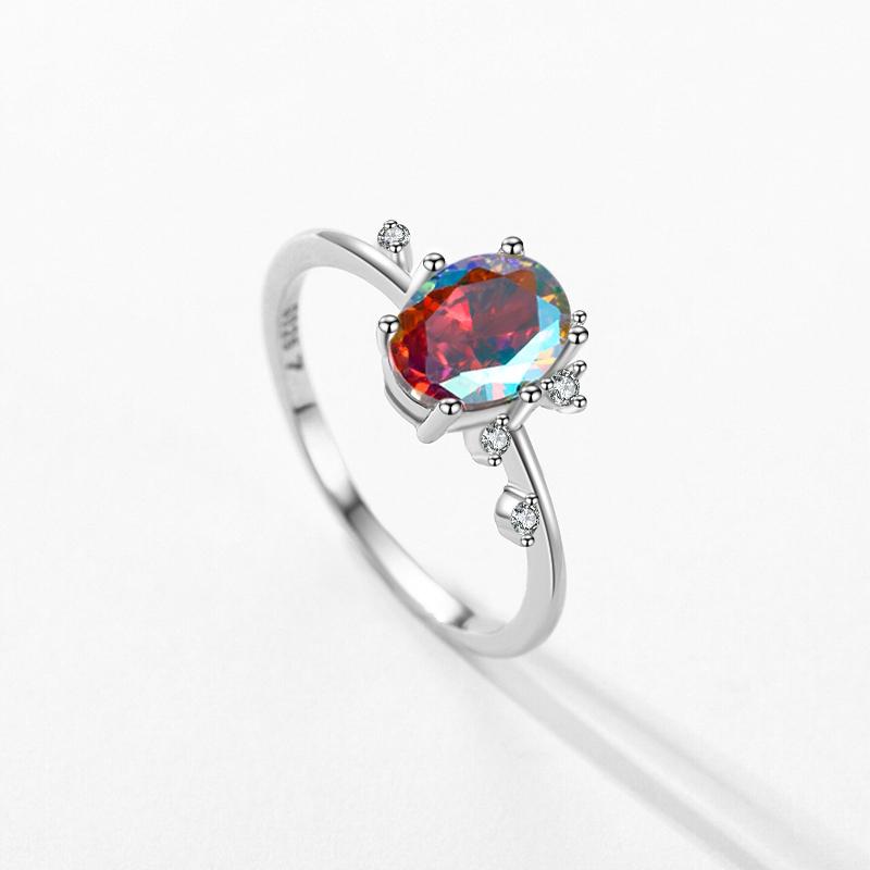 Modian 925 Silver Oval Rainbow Zirconia Wedding Luxury Multicolour Ring For Women Engagement Anniversary Fine Jewelry