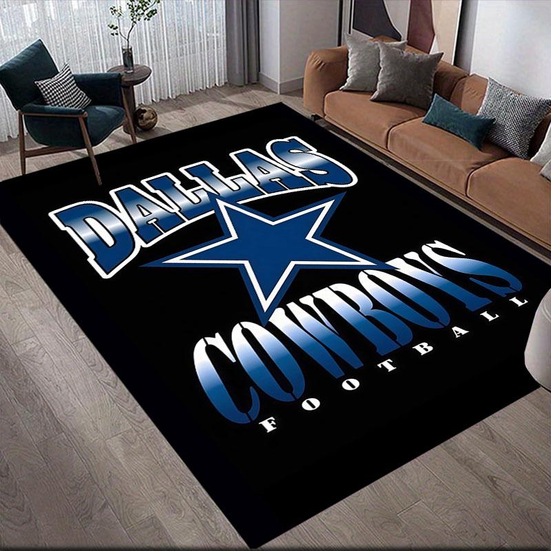 Dallas Cowboys Flannel Printed Carpet, Home Sofa Decoration for Living Room & Bedroom, Non‑Slip Play Flannel Floor Mat for Game Room