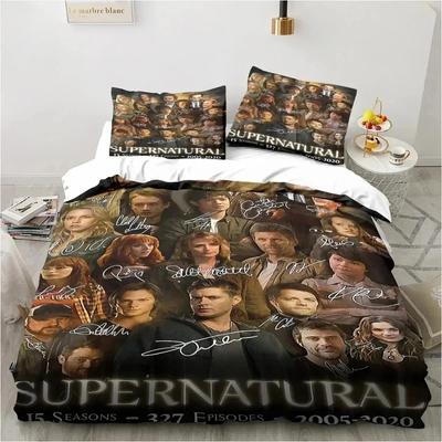 Juego de Cama con Logo Sobrenatural Funda Nórdica Juego de Cama Funda Nórdica Funda de Almohada Edredón Tamaño King Queen Niños Adultos Juego de Cama